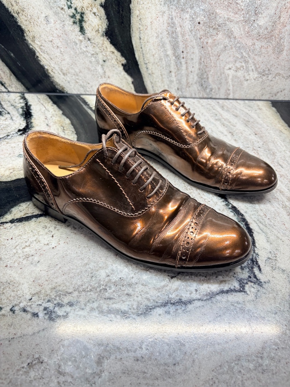 Marc by Marc Jacobs Metallic Bronze Leather Oxford Shoes 37.5 Italy